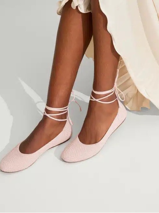 Rothy's Shoes - Rothy's The Square Wrap ballet flats in a light pink knit fabric, Size 7.5